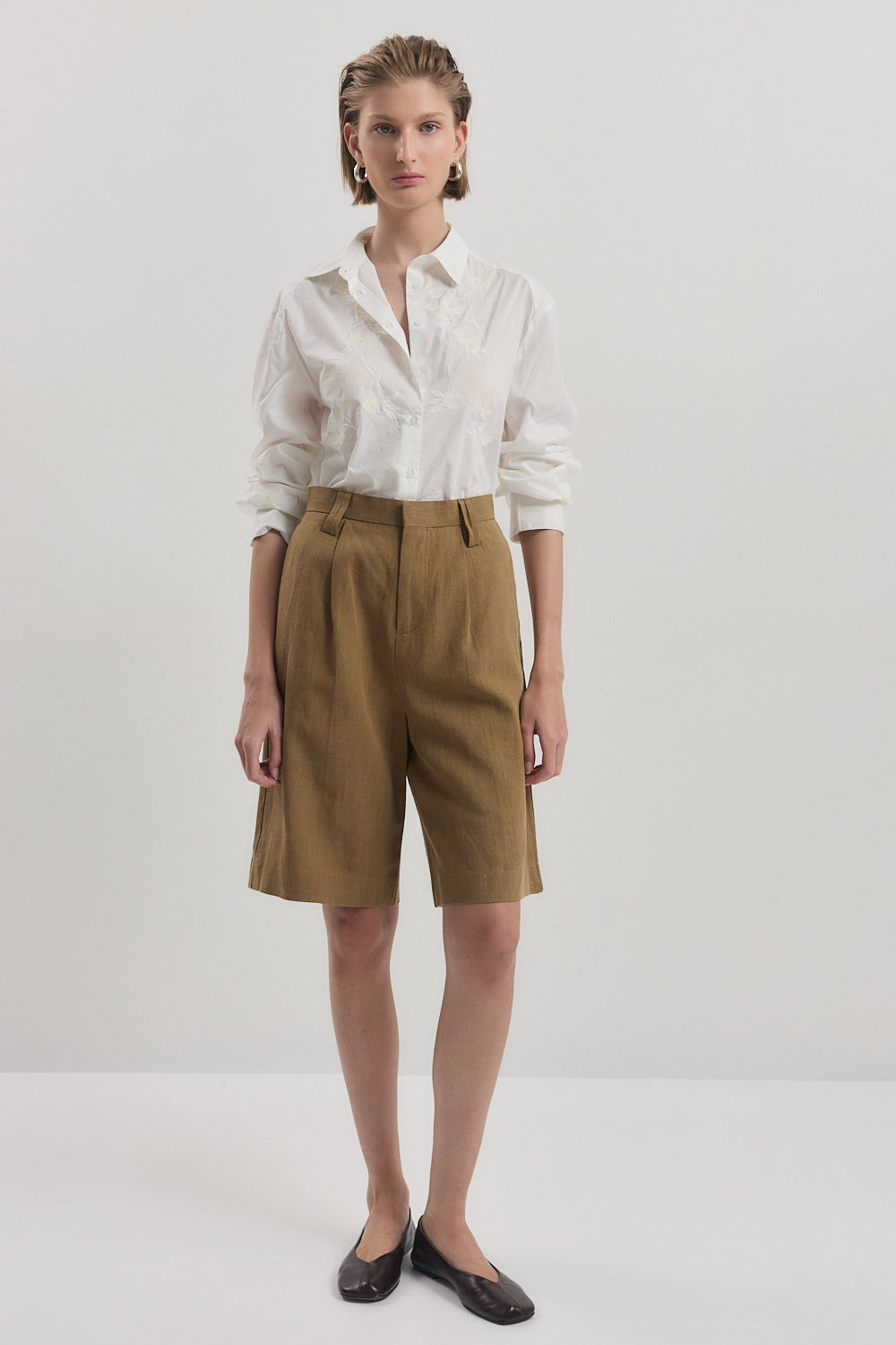 Mid Rise Tailored Bermuda Shorts