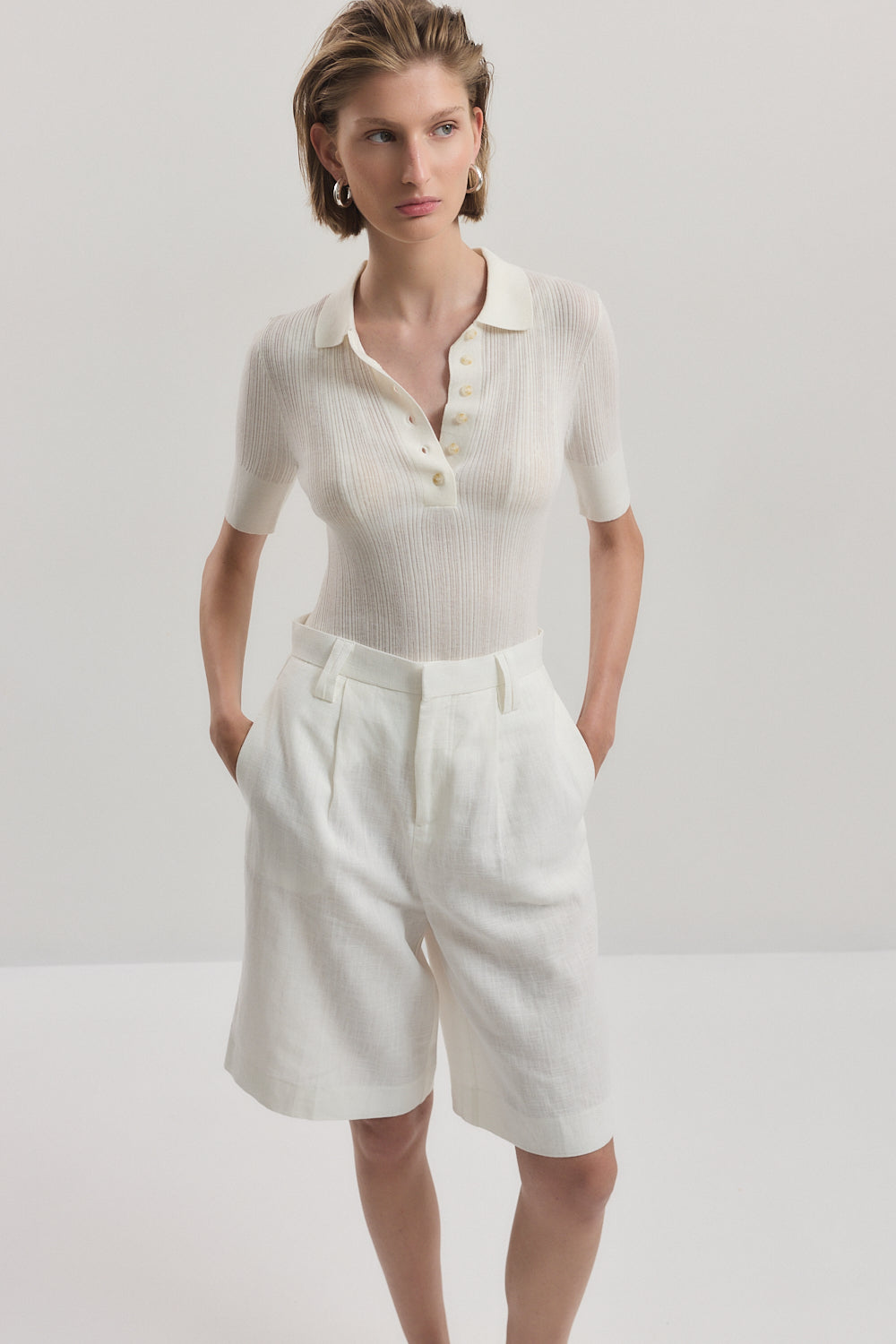Mid Rise Tailored Bermuda Shorts