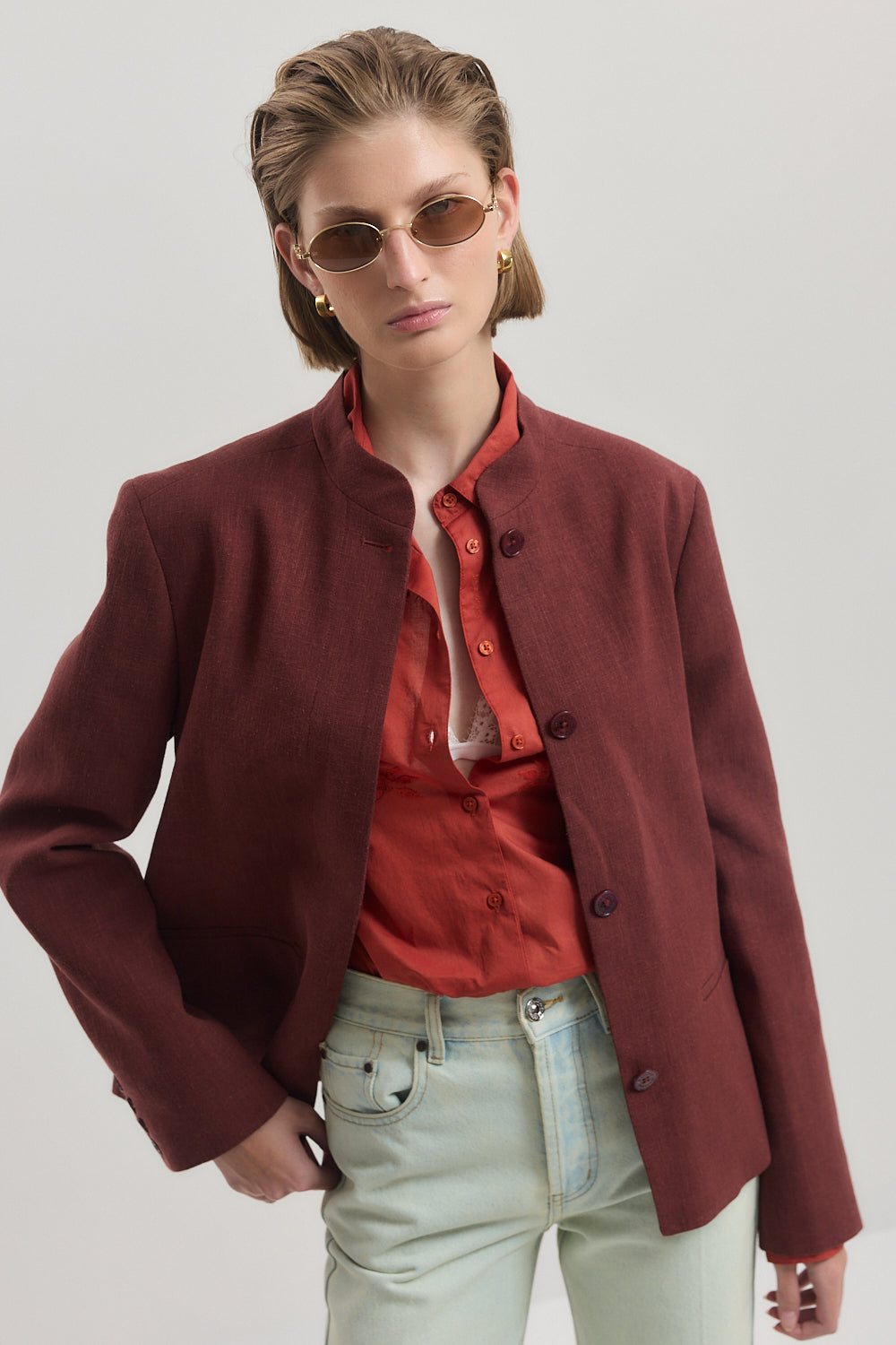 Mandarin Collar Tailored Blazer