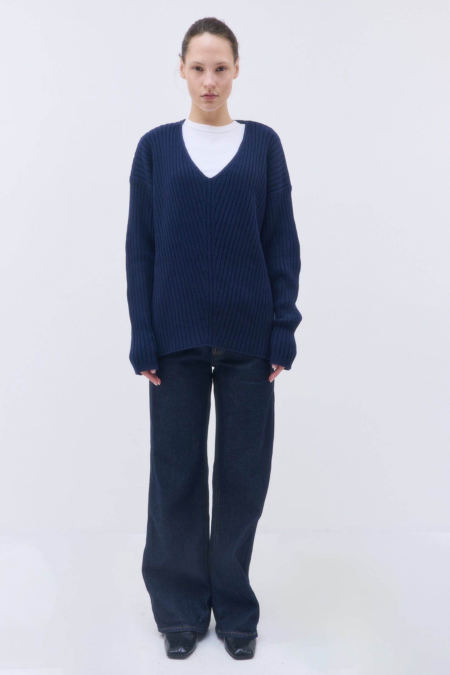 Deep V Neck Ribbed Sweater