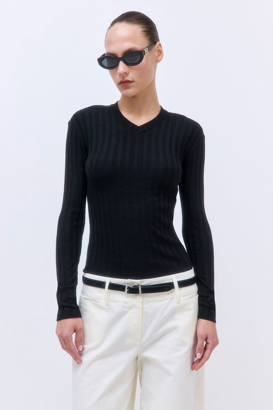 Soft Ribbed V Neck