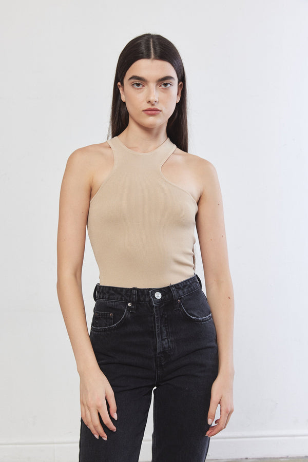 Tight Ribbed Asymmetrical Top