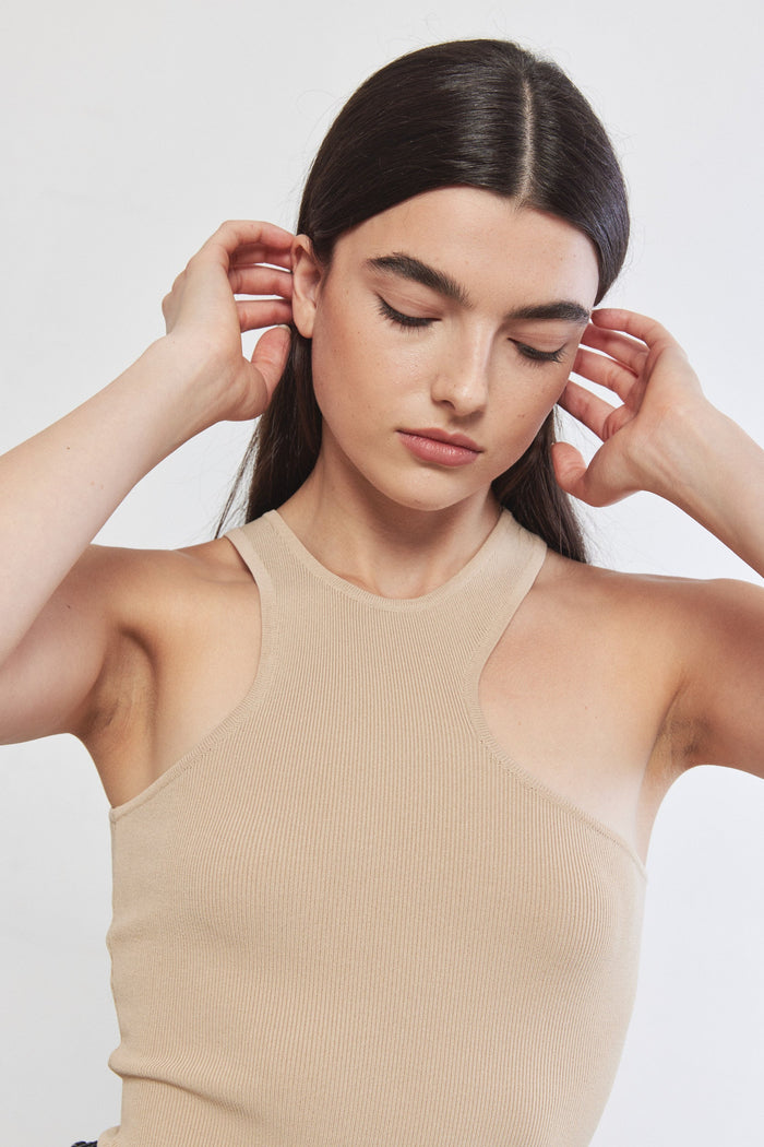 Tight Ribbed Asymmetrical Top
