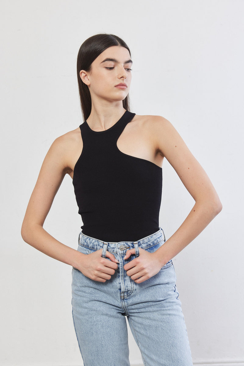 Tight Ribbed Asymmetrical Top