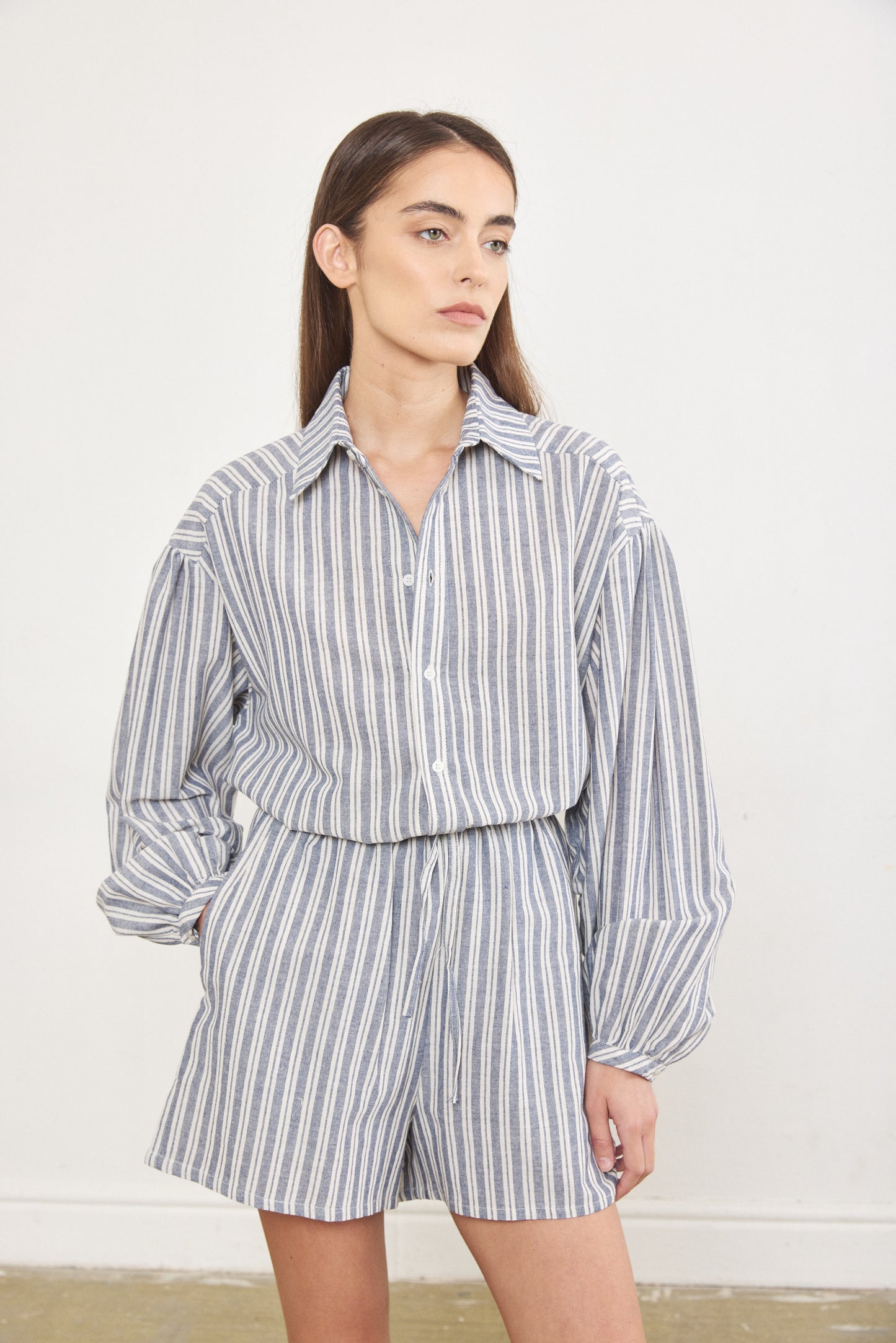 Striped Linen Buttoned Blouse