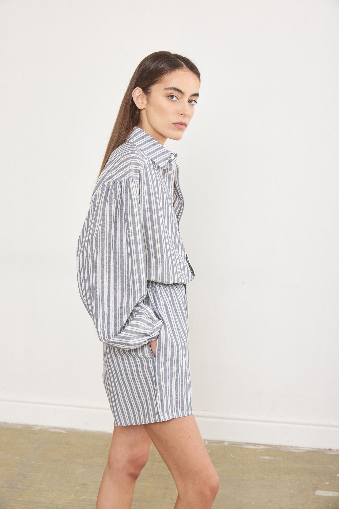Striped Linen Buttoned Blouse