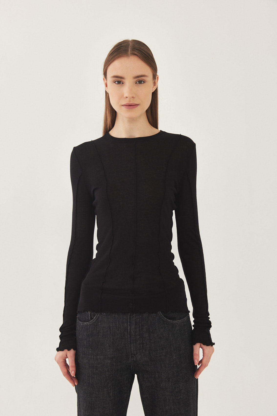 Long Sleeve Soft Curling Sheer Shirt