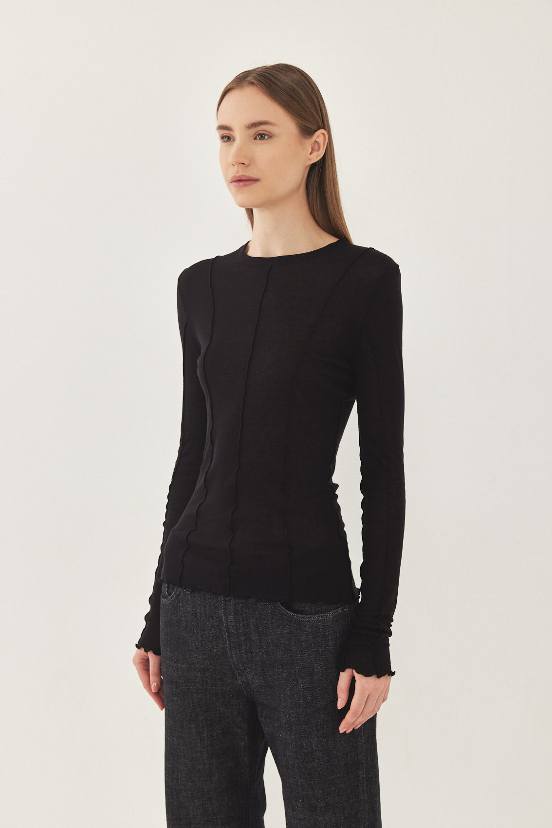 Long Sleeve Soft Curling Sheer Shirt