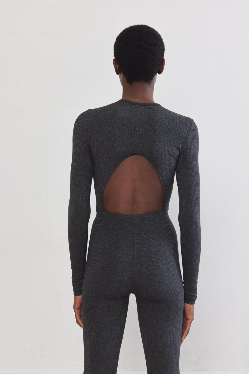 Open Back Ribbed Bodysuit
