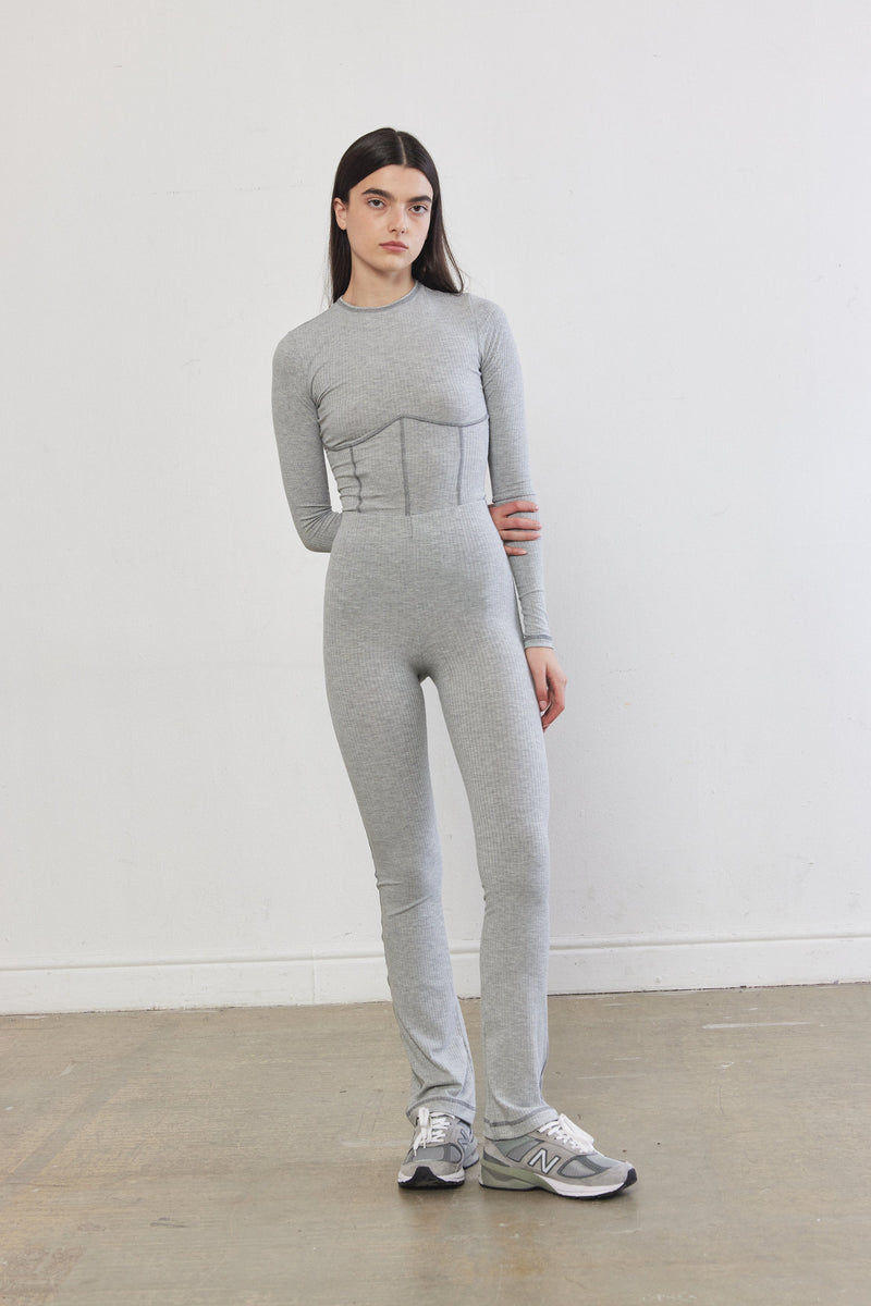 Ribbed Flat-Lock Flare Leggings