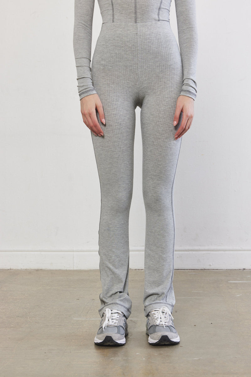 Ribbed Flat-Lock Flare Leggings