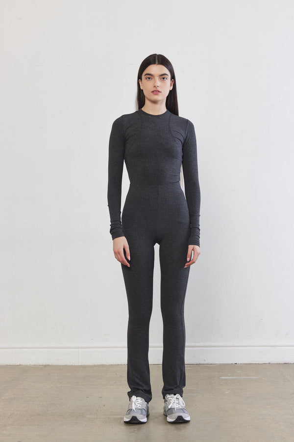 Ribbed Flat-Lock Flare Leggings