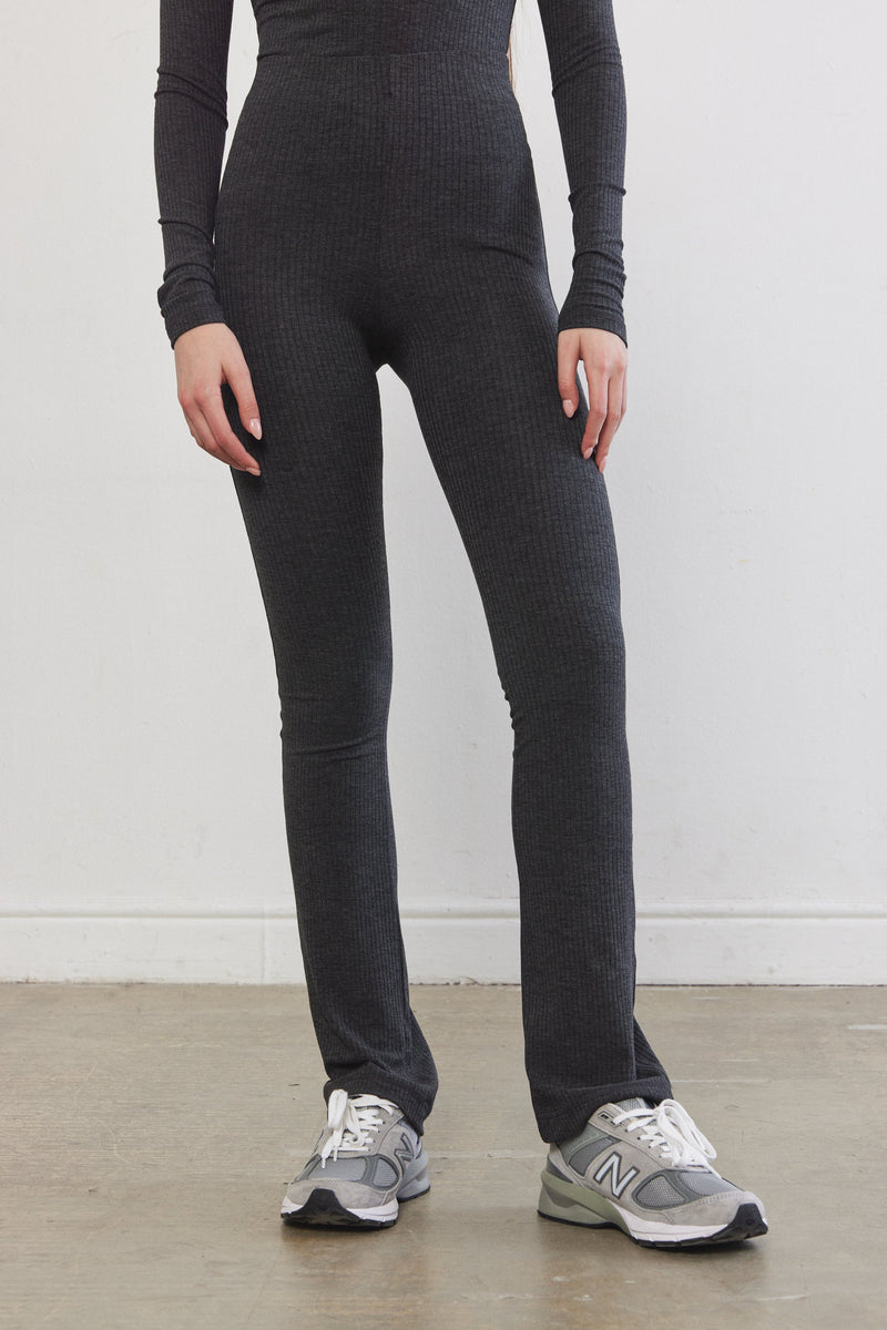 Ribbed Flat-Lock Flare Leggings