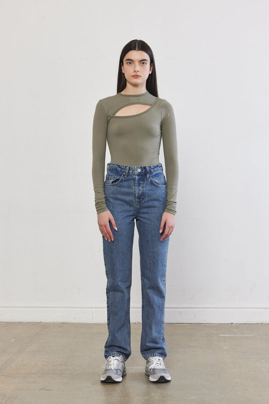 Front Cut-Out Ribbed Top