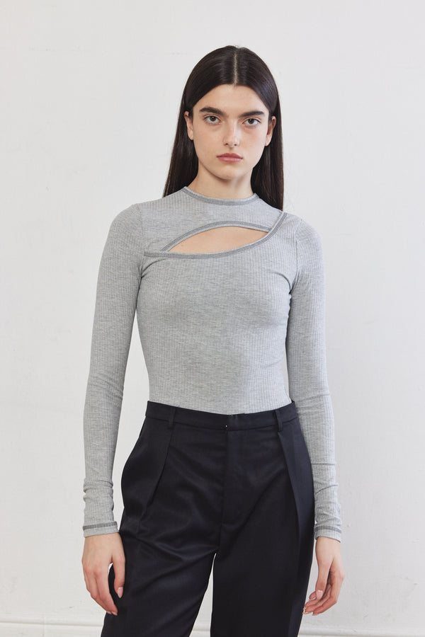 Front Cut-Out Ribbed Top