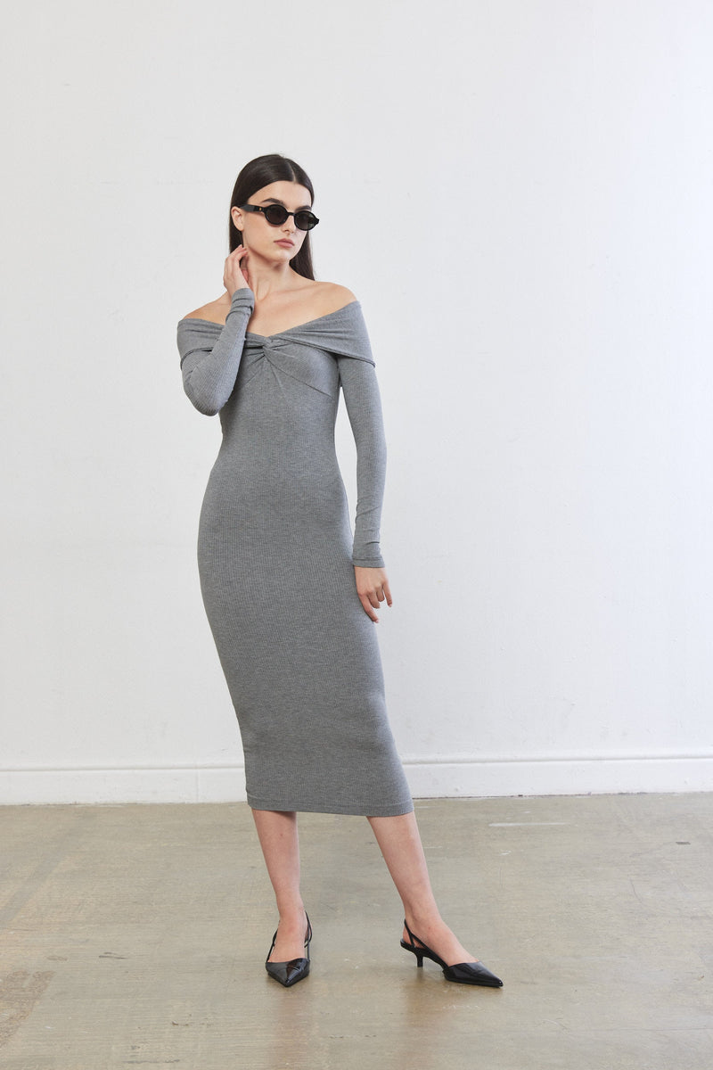 Off Shoulder Ribbed Dress