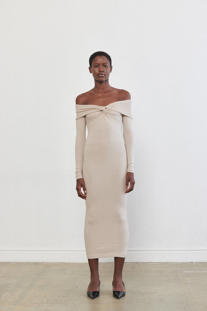 Off Shoulder Ribbed Dress