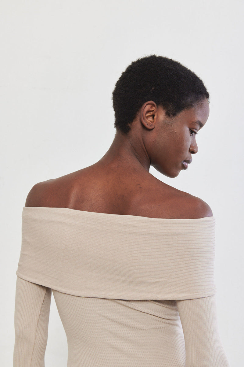 Off Shoulder Ribbed Dress