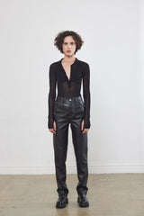 Contrast Vegan Leather Straight Pants