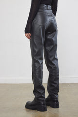 Contrast Vegan Leather Straight Pants