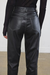 Contrast Vegan Leather Straight Pants