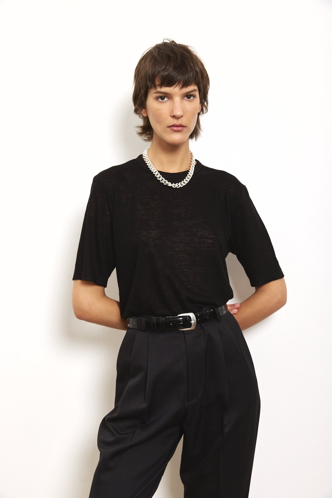 Linen Blend T Shirt In Black
